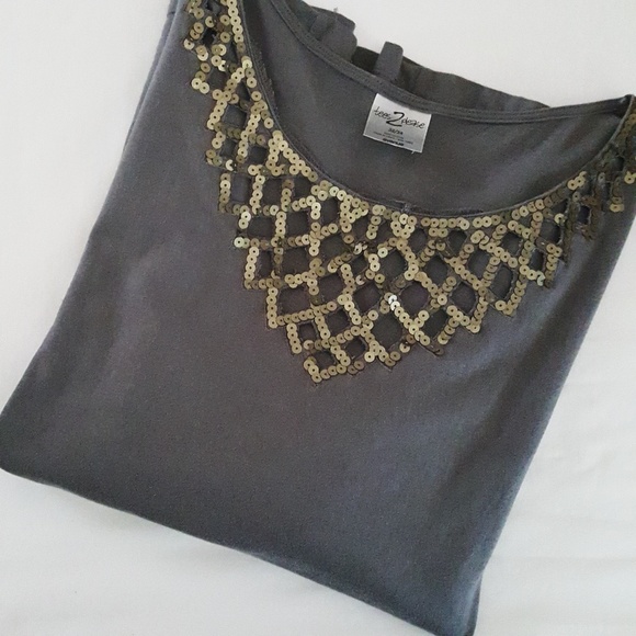 Avenue Tops - Avenue || Gray Cotton Tee with Sequins